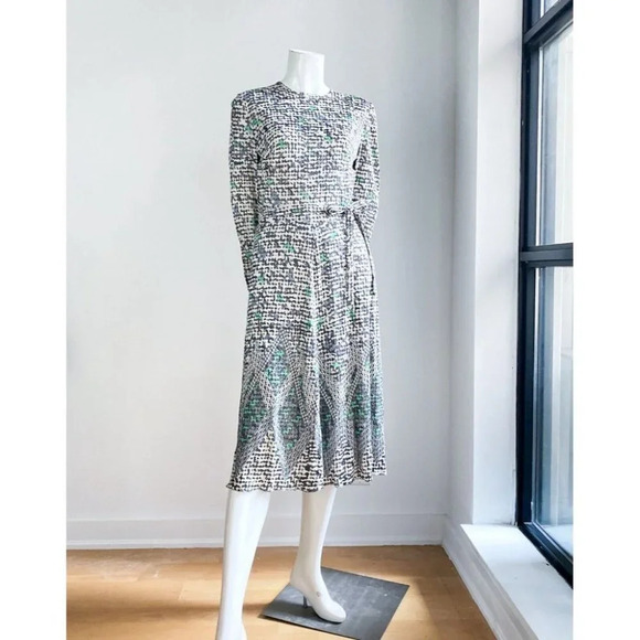 Vintage Slinky Lurex Geometric Print Midi Dress w Matching Belt S - Picture 5 of 9